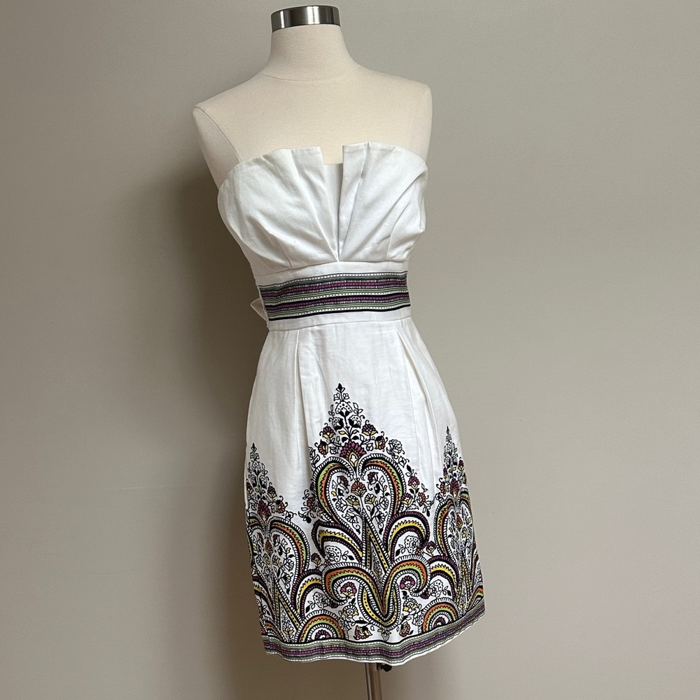Strapless White Embroidered Summer Dress